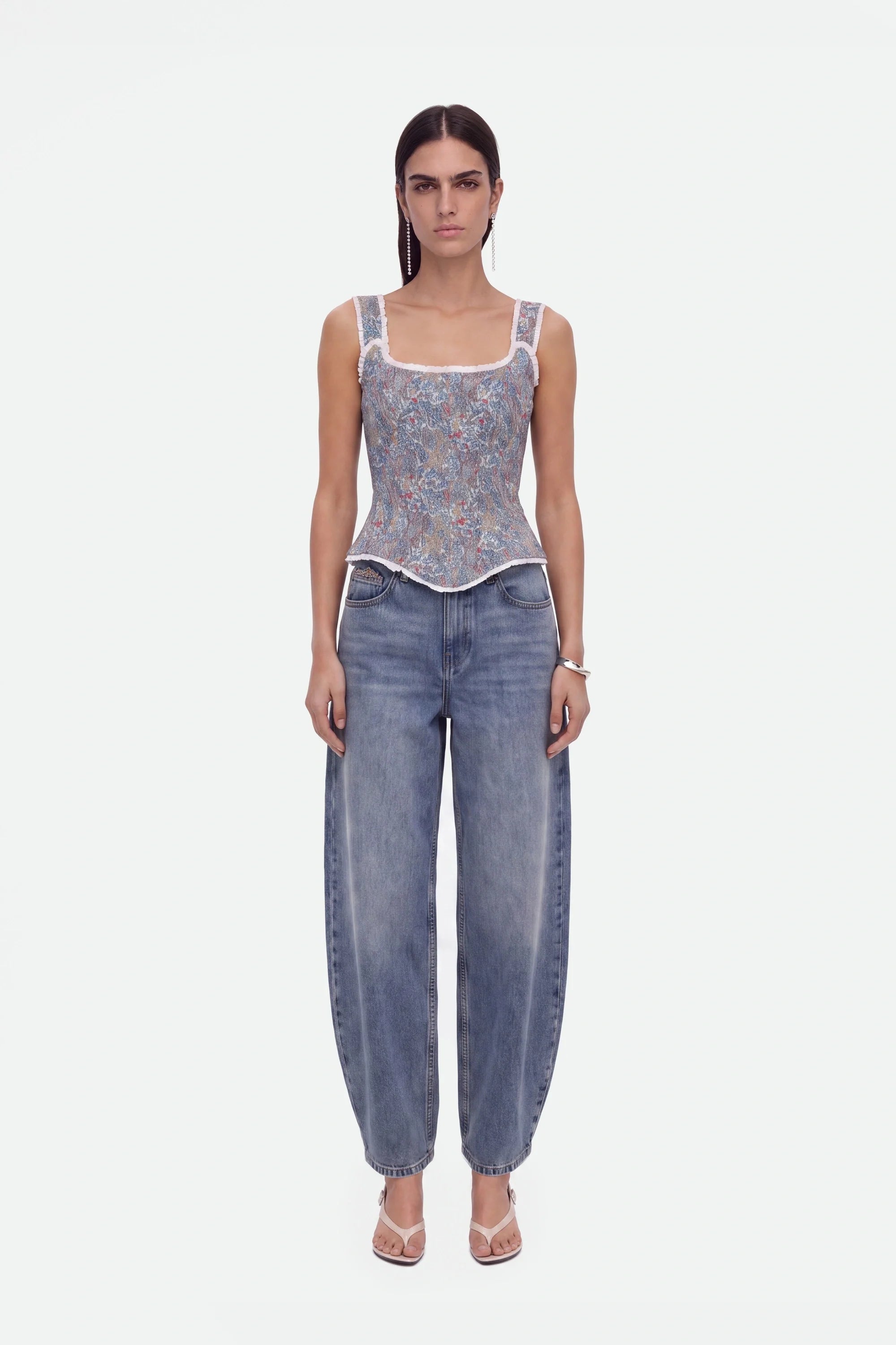 Printed Piped Bustier Top