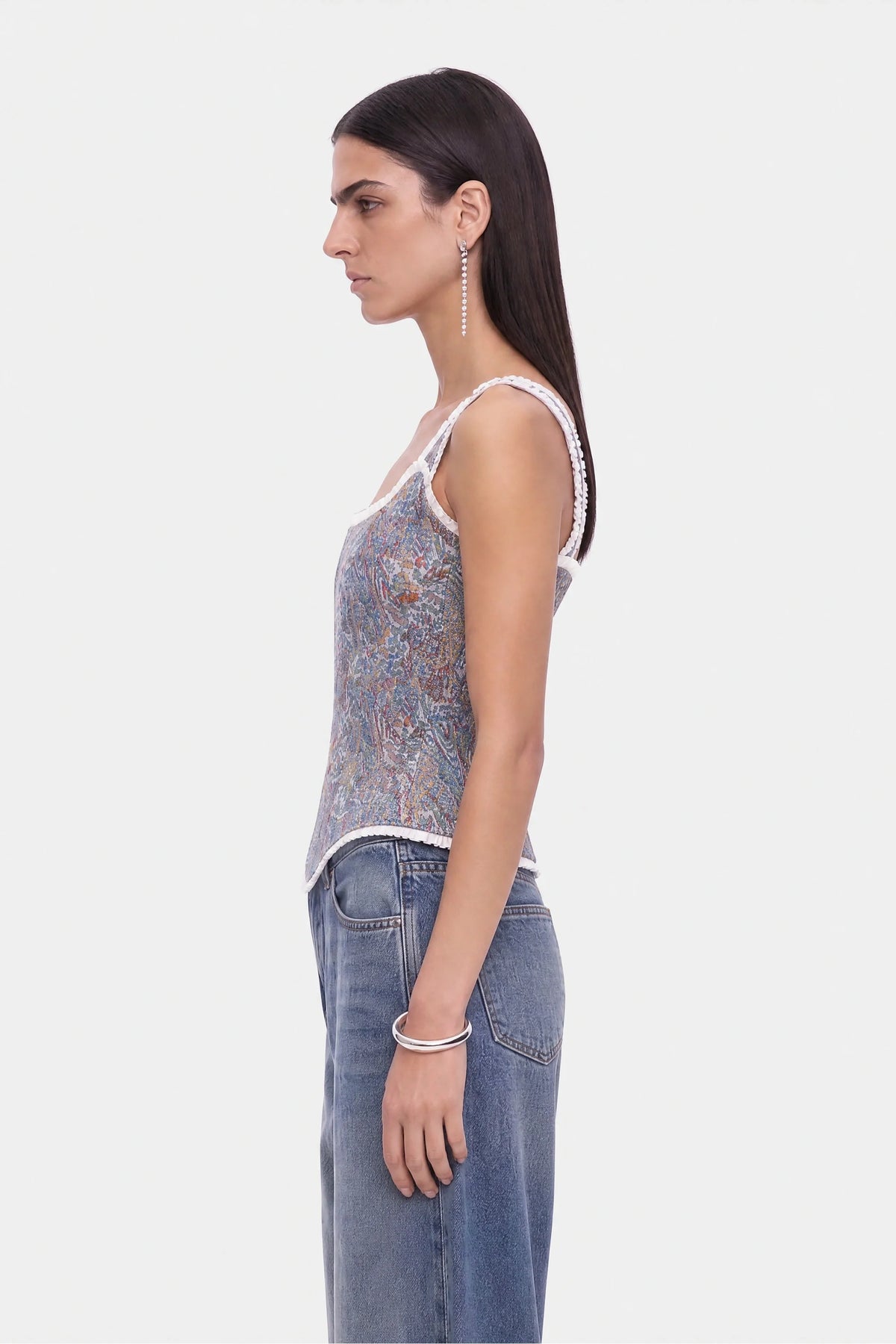 Printed Piped Bustier Top