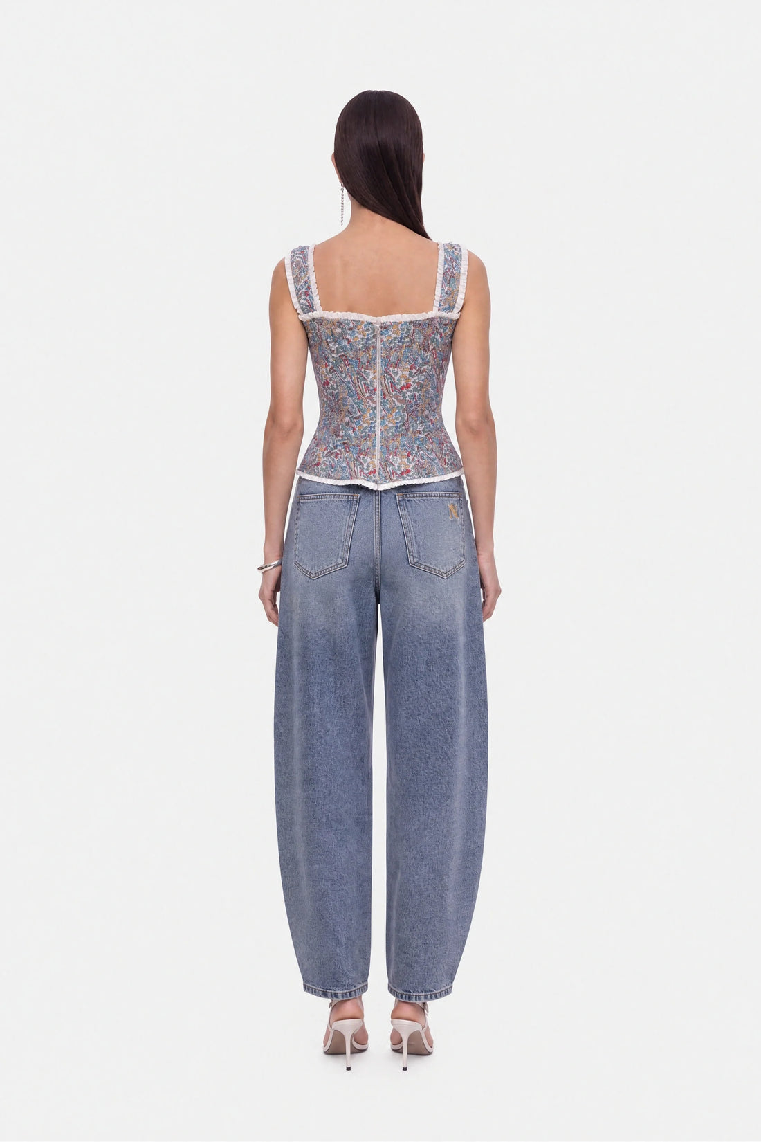 Printed Piped Bustier Top