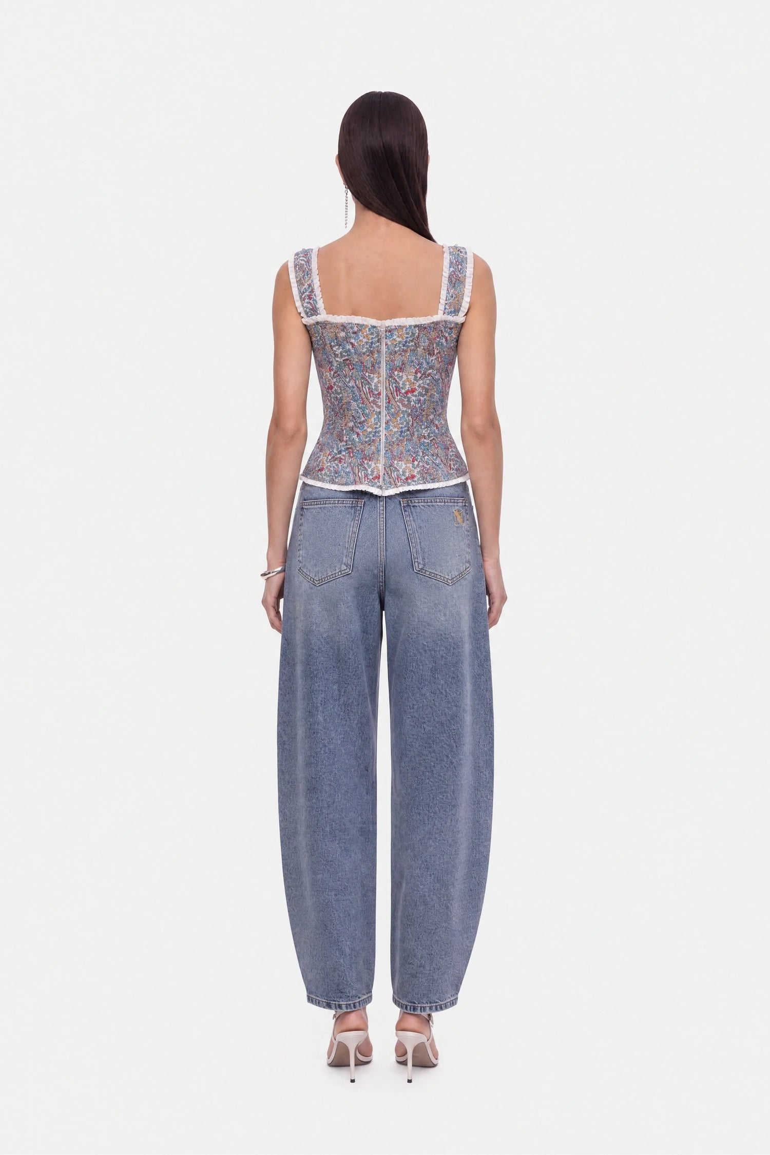 Printed Piped Bustier Top