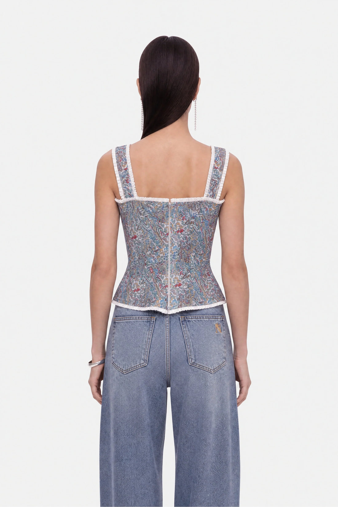 Printed Piped Bustier Top