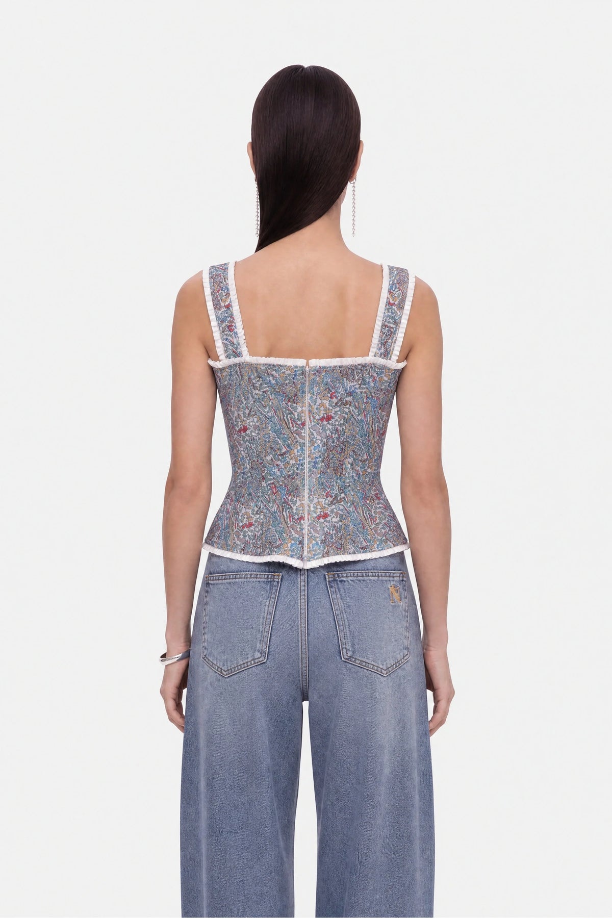 Printed Piped Bustier Top