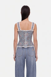 Printed Piped Bustier Top