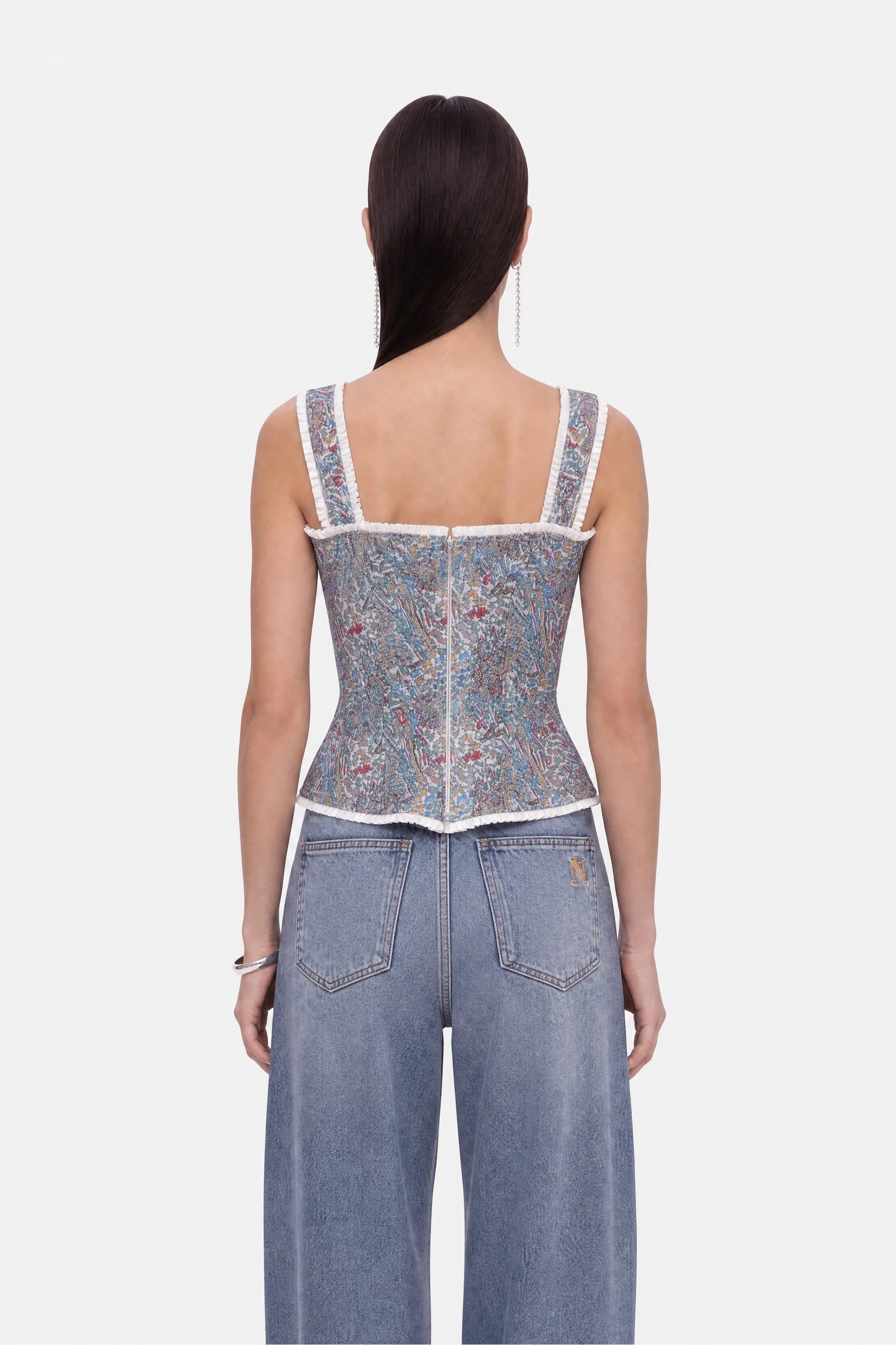 Printed Piped Bustier Top