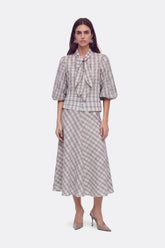 Checked Tie Neck Cropped Shirt