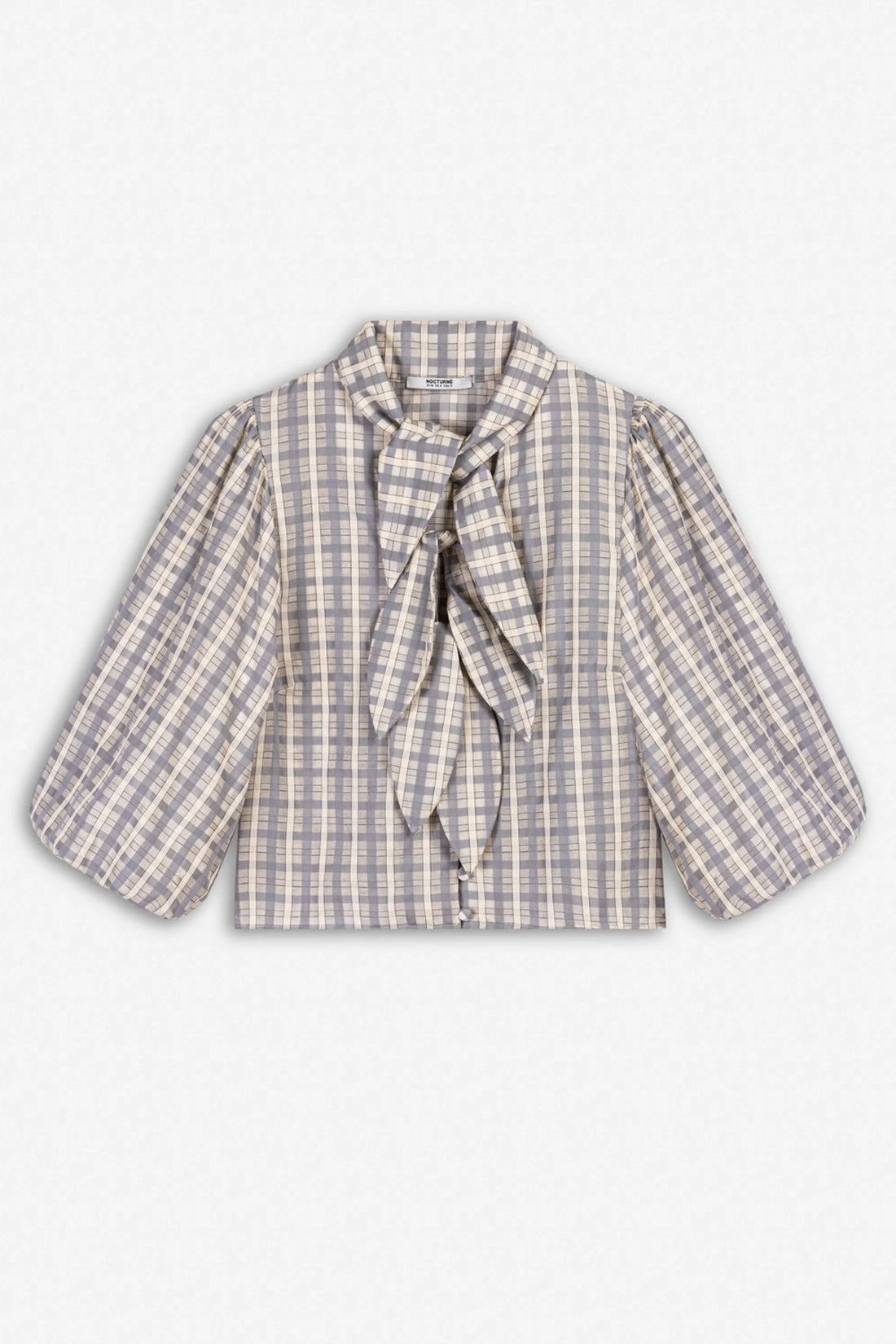 Checked Tie Neck Cropped Shirt