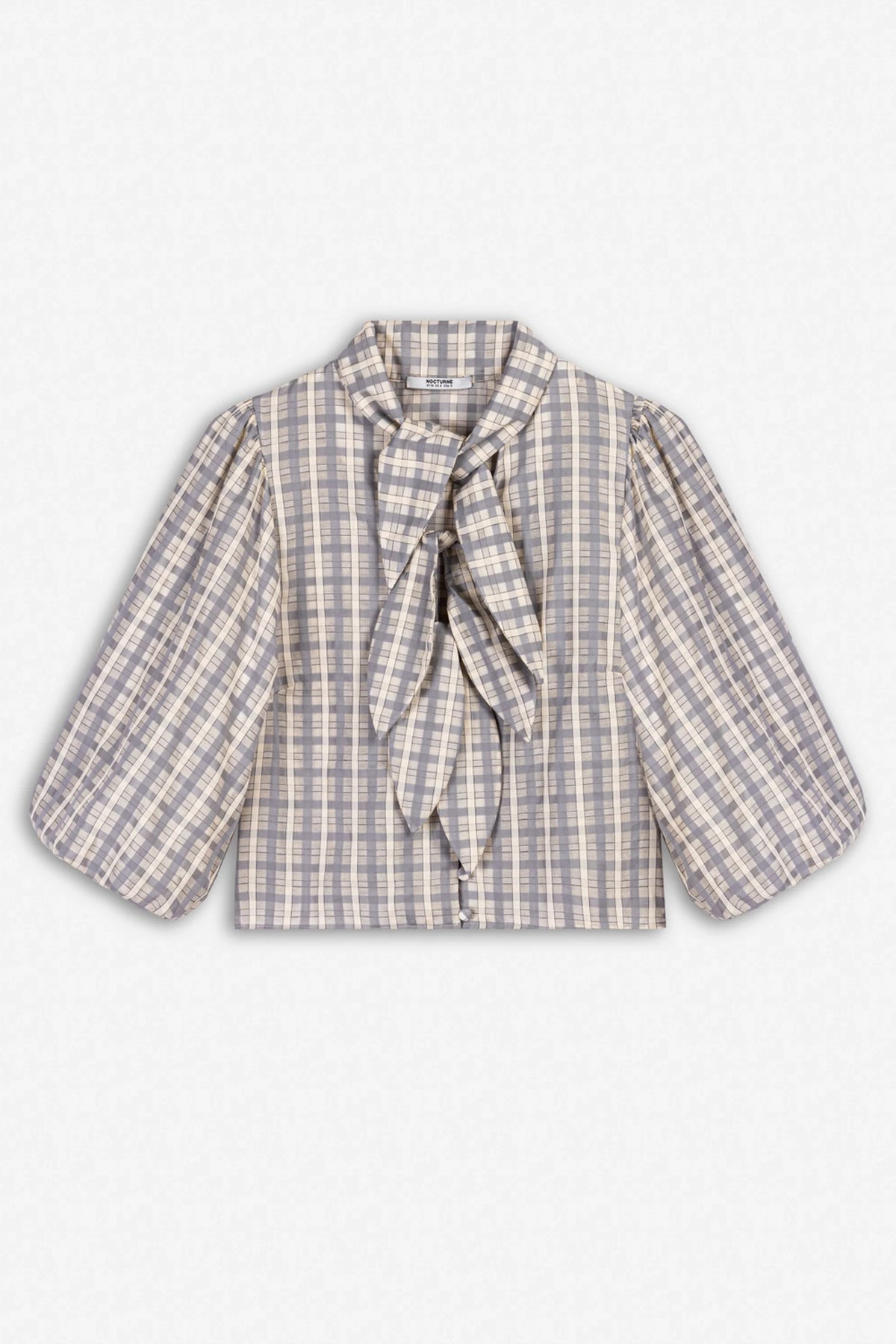 Checked Tie Neck Cropped Shirt