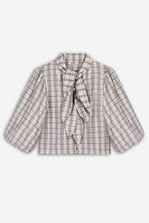 Checked Tie Neck Cropped Shirt