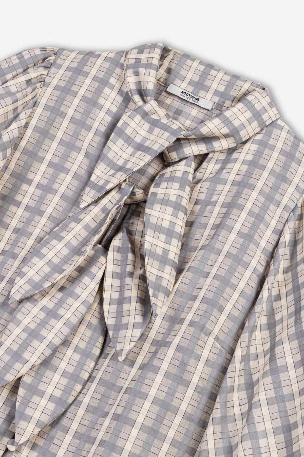 Checked Tie Neck Cropped Shirt