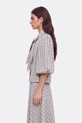 Checked Tie Neck Cropped Shirt