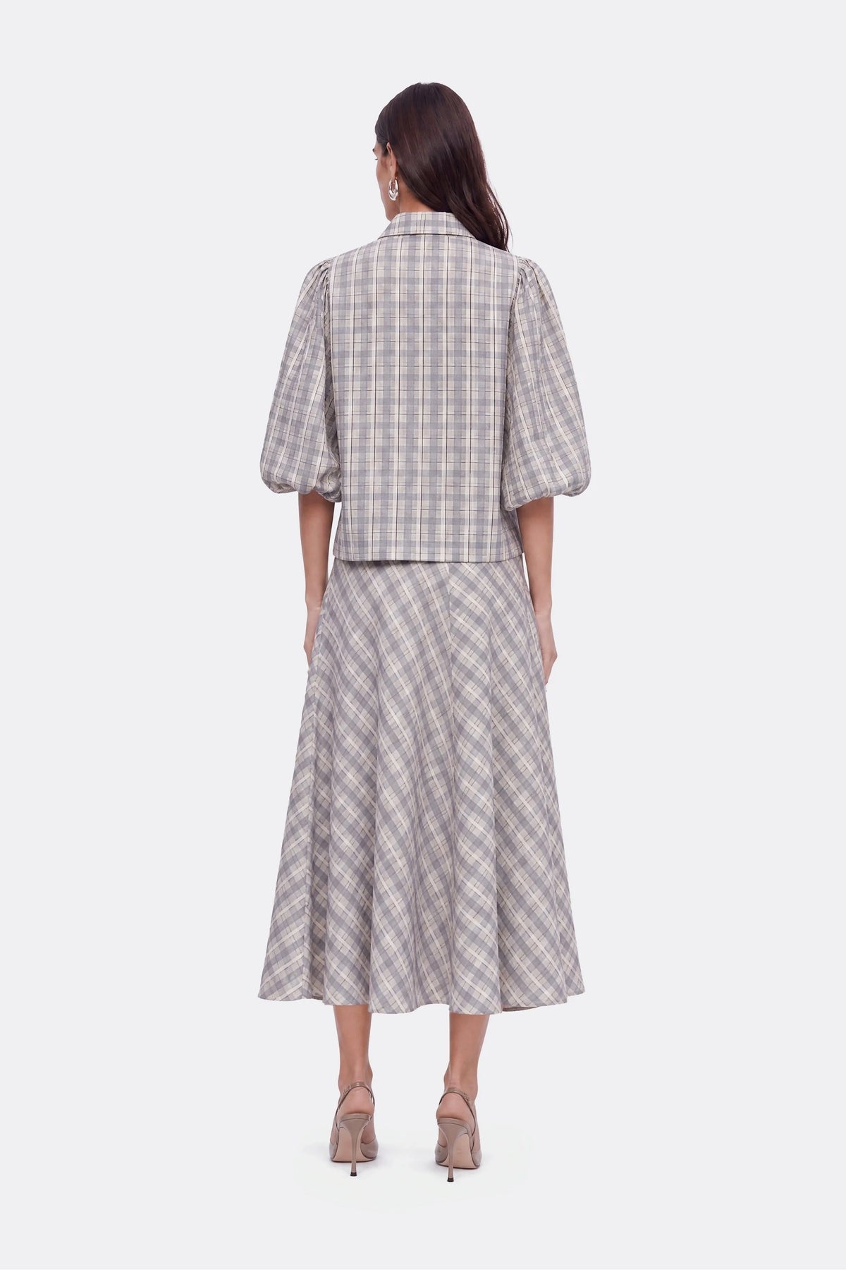 Checked Tie Neck Cropped Shirt