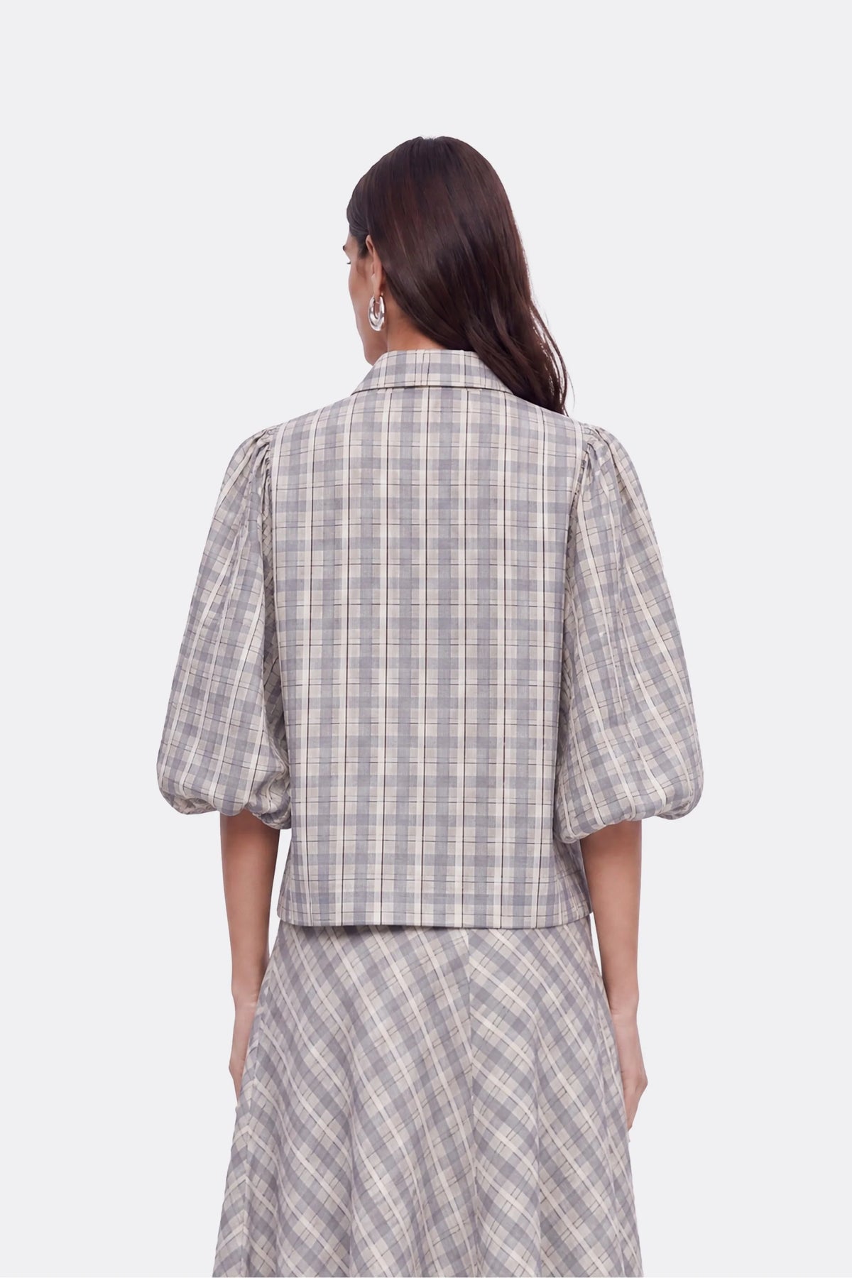 Checked Tie Neck Cropped Shirt
