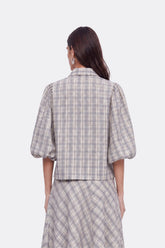 Checked Tie Neck Cropped Shirt