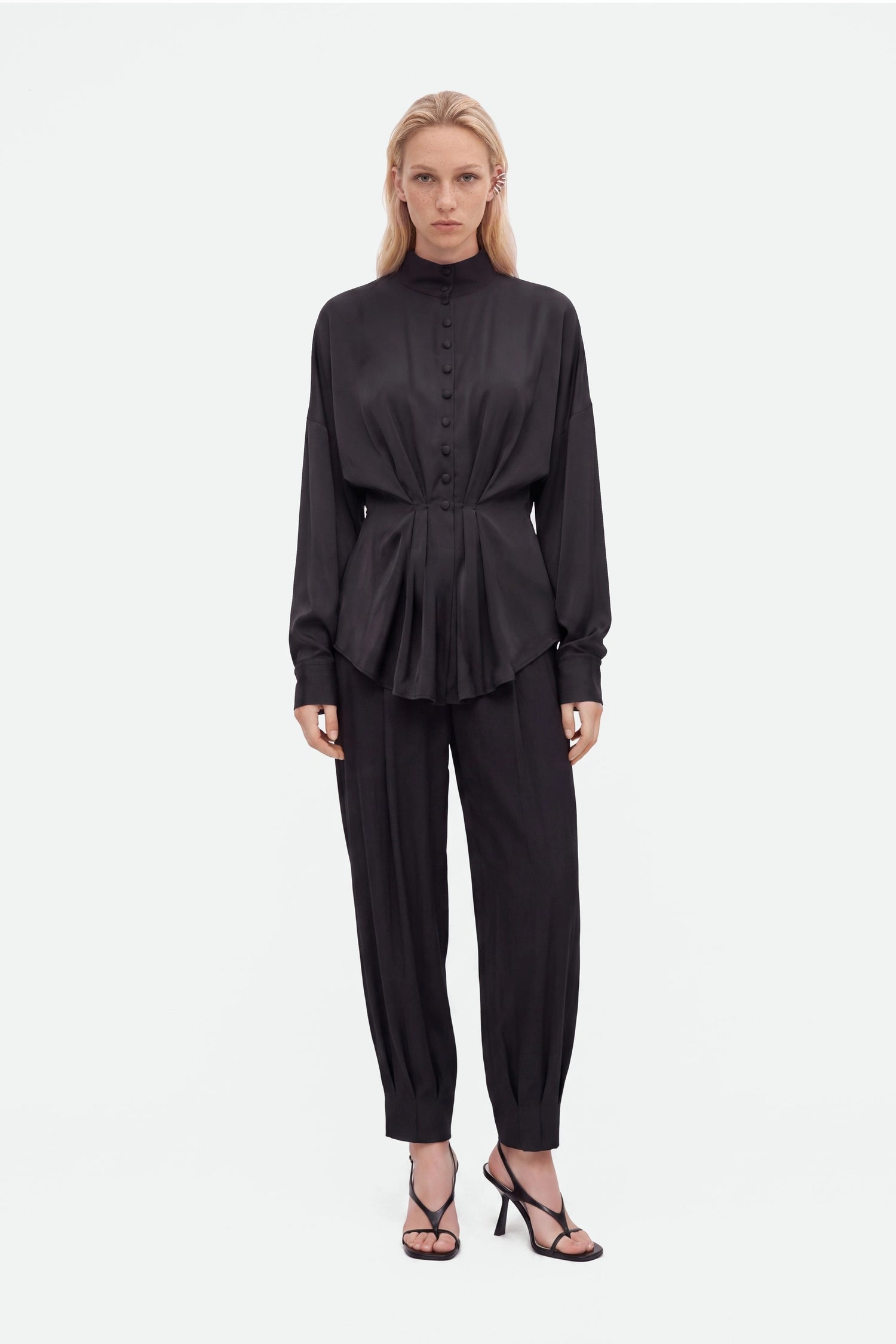 Tie Detail Stand Collar Shirt