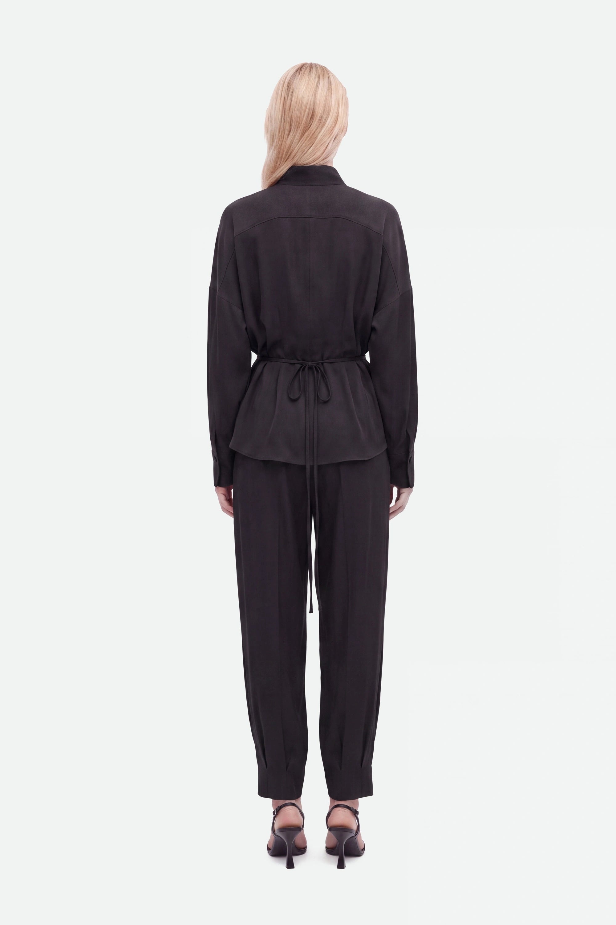 Tie Detail Stand Collar Shirt