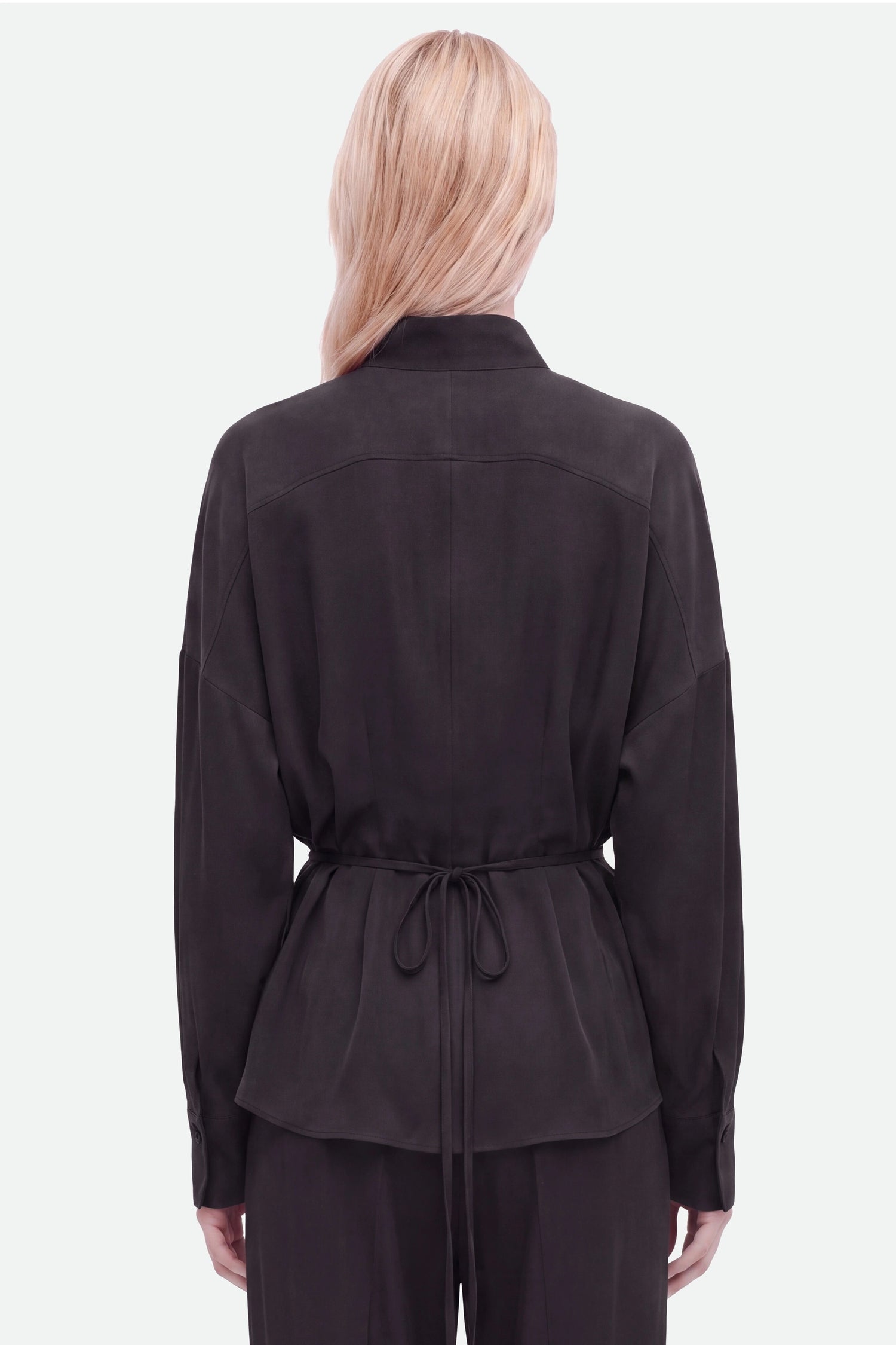 Tie Detail Stand Collar Shirt
