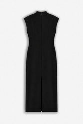 Padded-Shoulder Button-Detail Maxi Dress
