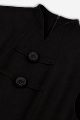 Padded-Shoulder Button-Detail Maxi Dress