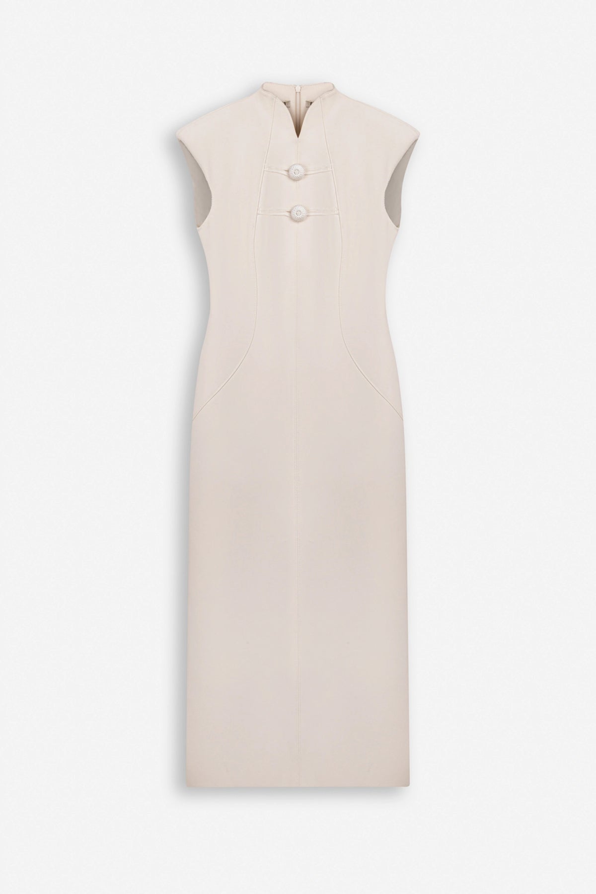 Padded-Shoulder Button-Detail Maxi Dress