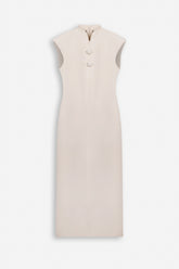 Padded-Shoulder Button-Detail Maxi Dress