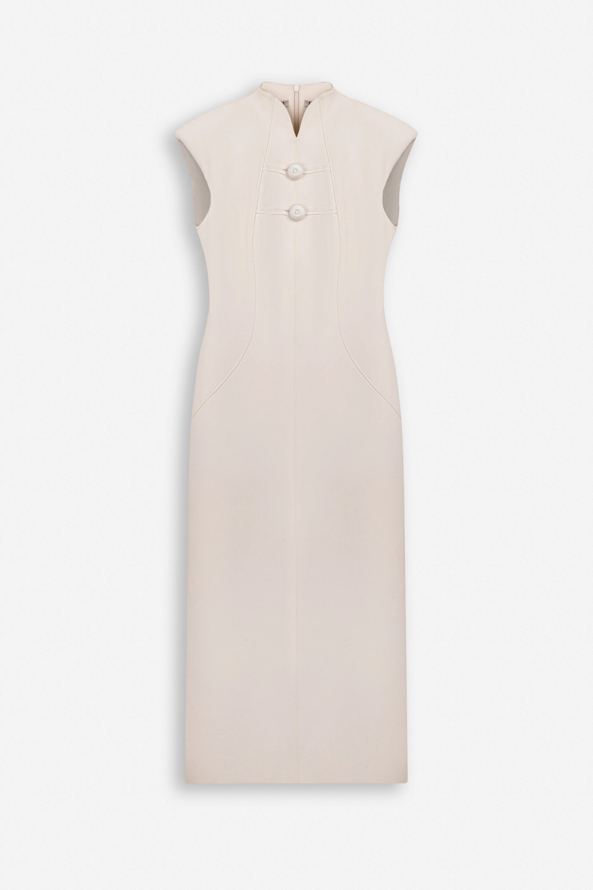 Padded-Shoulder Button-Detail Maxi Dress