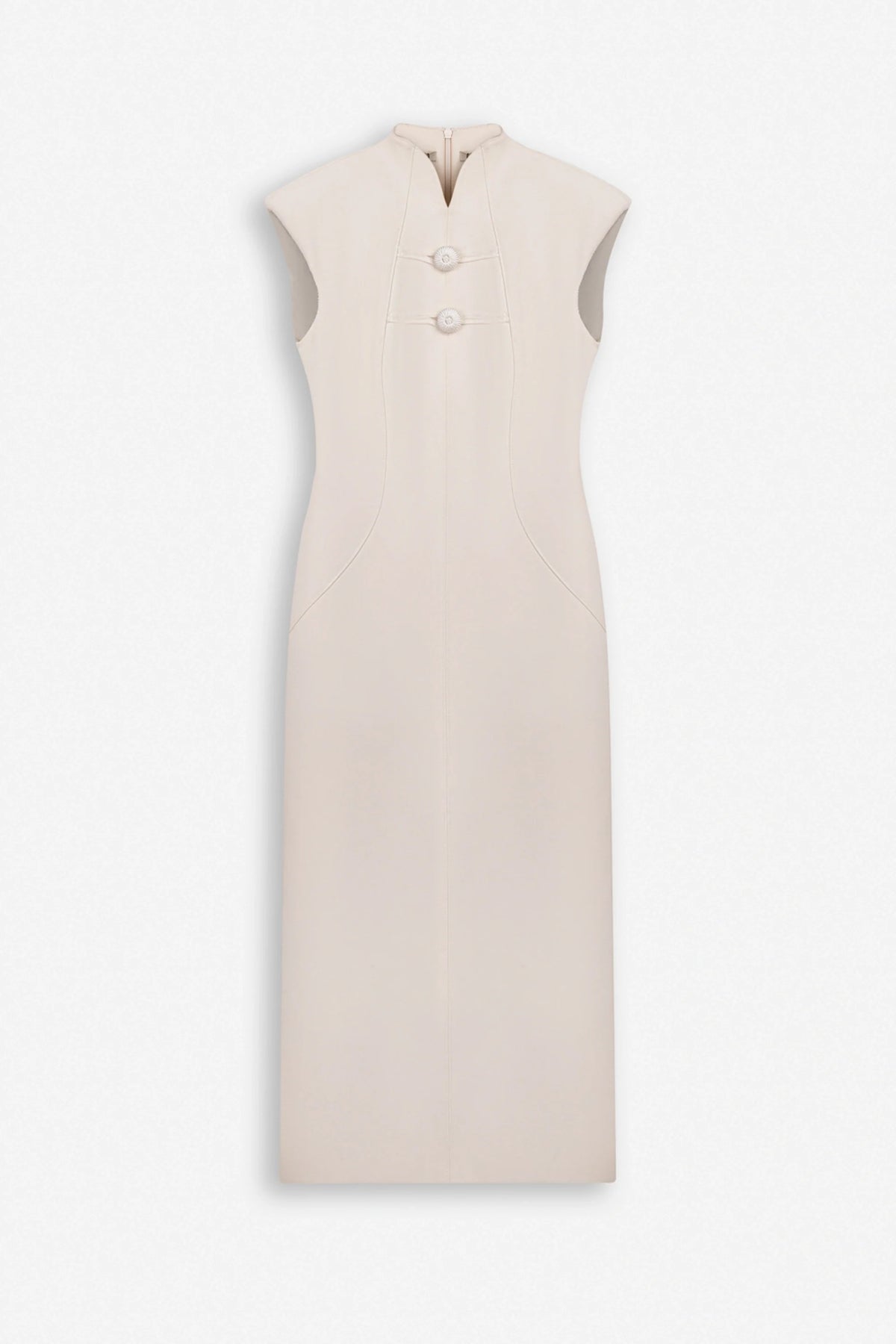 Padded-Shoulder Button-Detail Maxi Dress