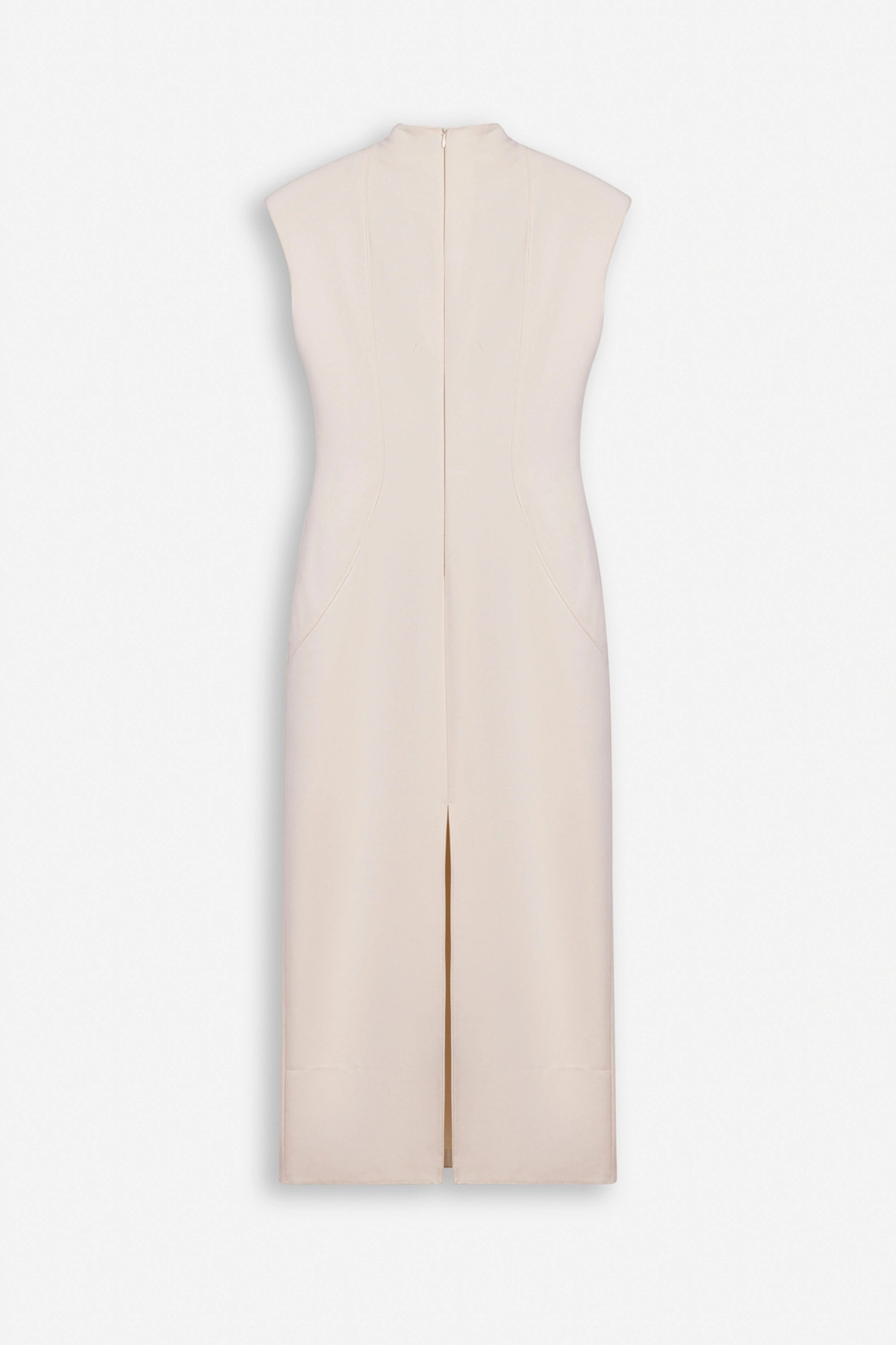 Padded-Shoulder Button-Detail Maxi Dress