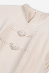 Padded-Shoulder Button-Detail Maxi Dress