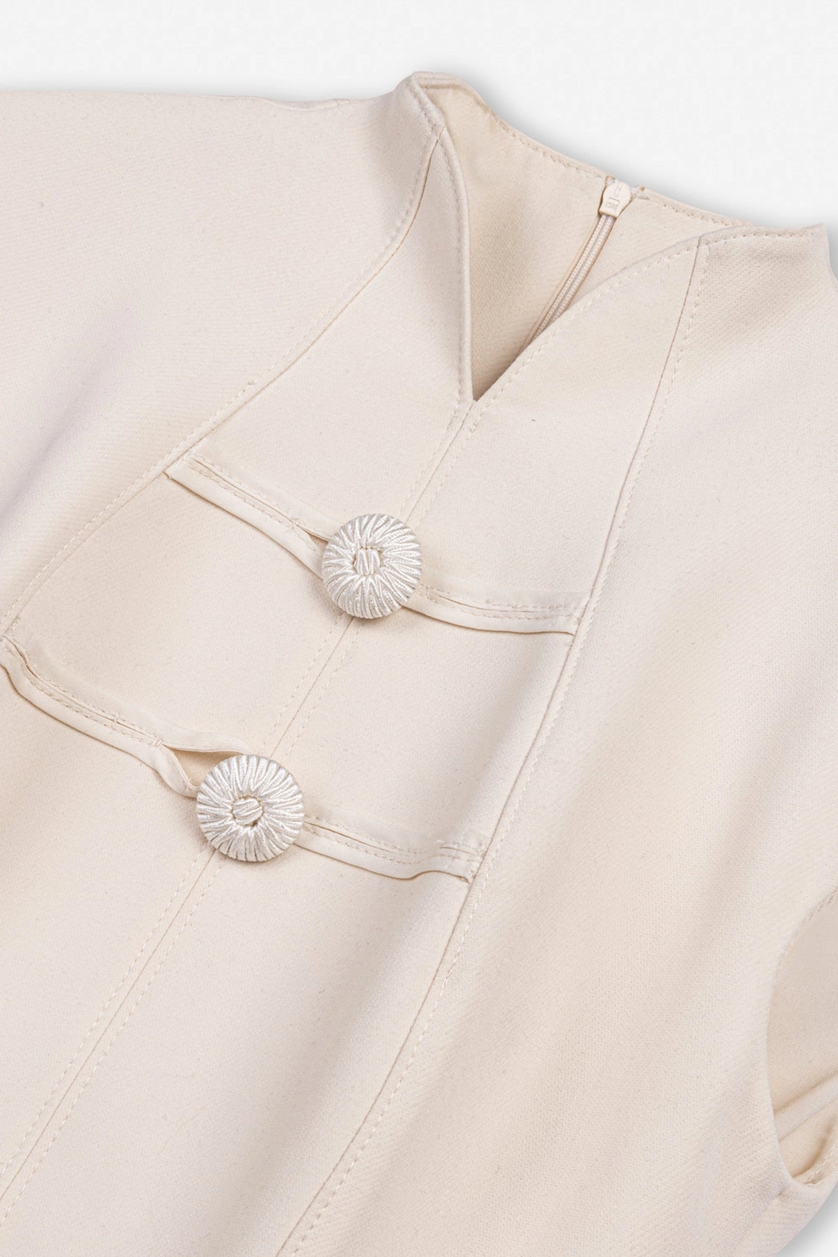 Padded-Shoulder Button-Detail Maxi Dress