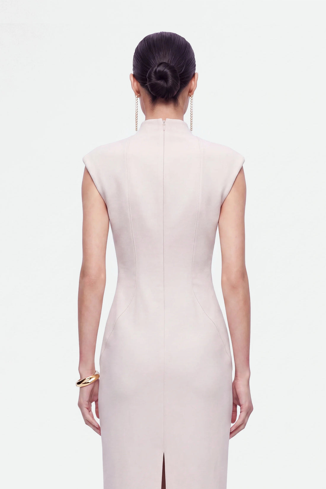 Padded-Shoulder Button-Detail Maxi Dress