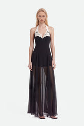Embroidery Detail Tulle Maxi Dress