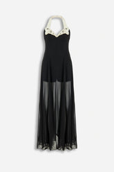 Embroidery Detail Tulle Maxi Dress