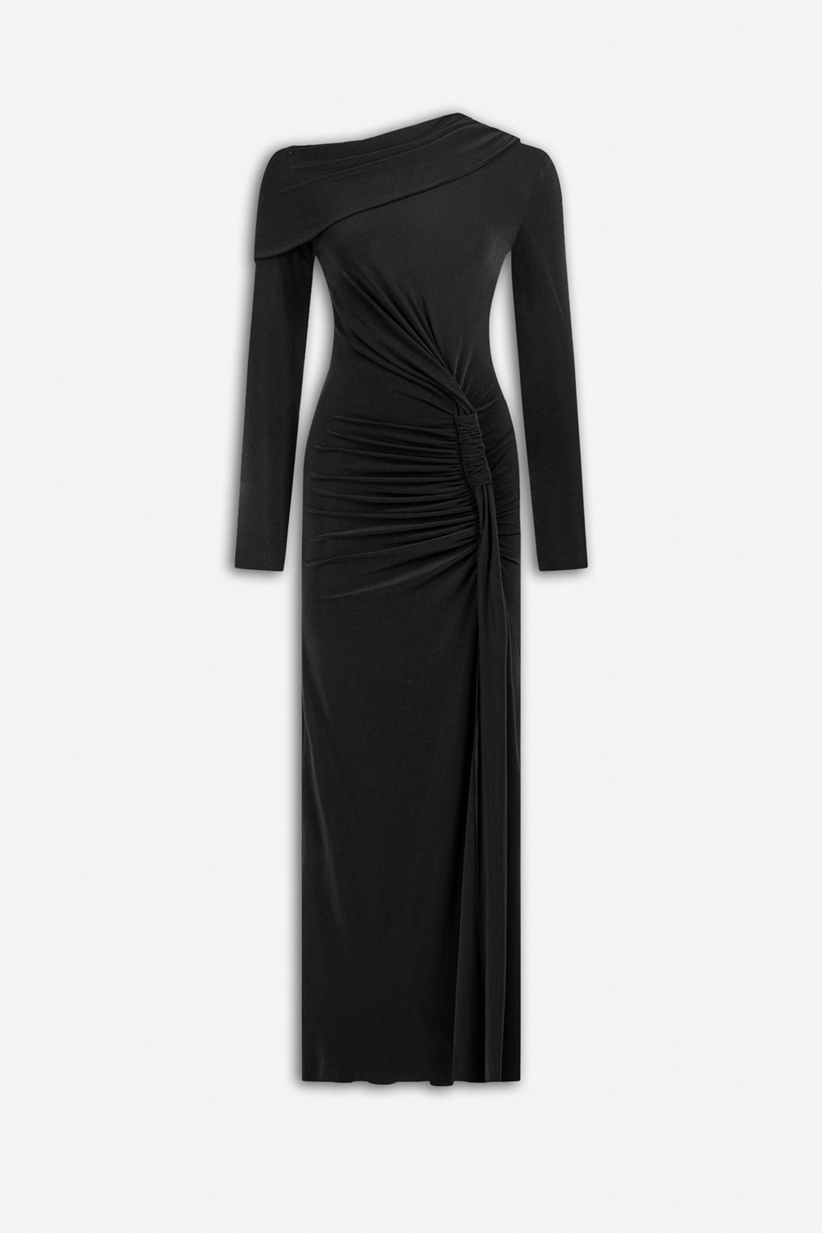 Asymmetric Neck Draped Maxi Dress
