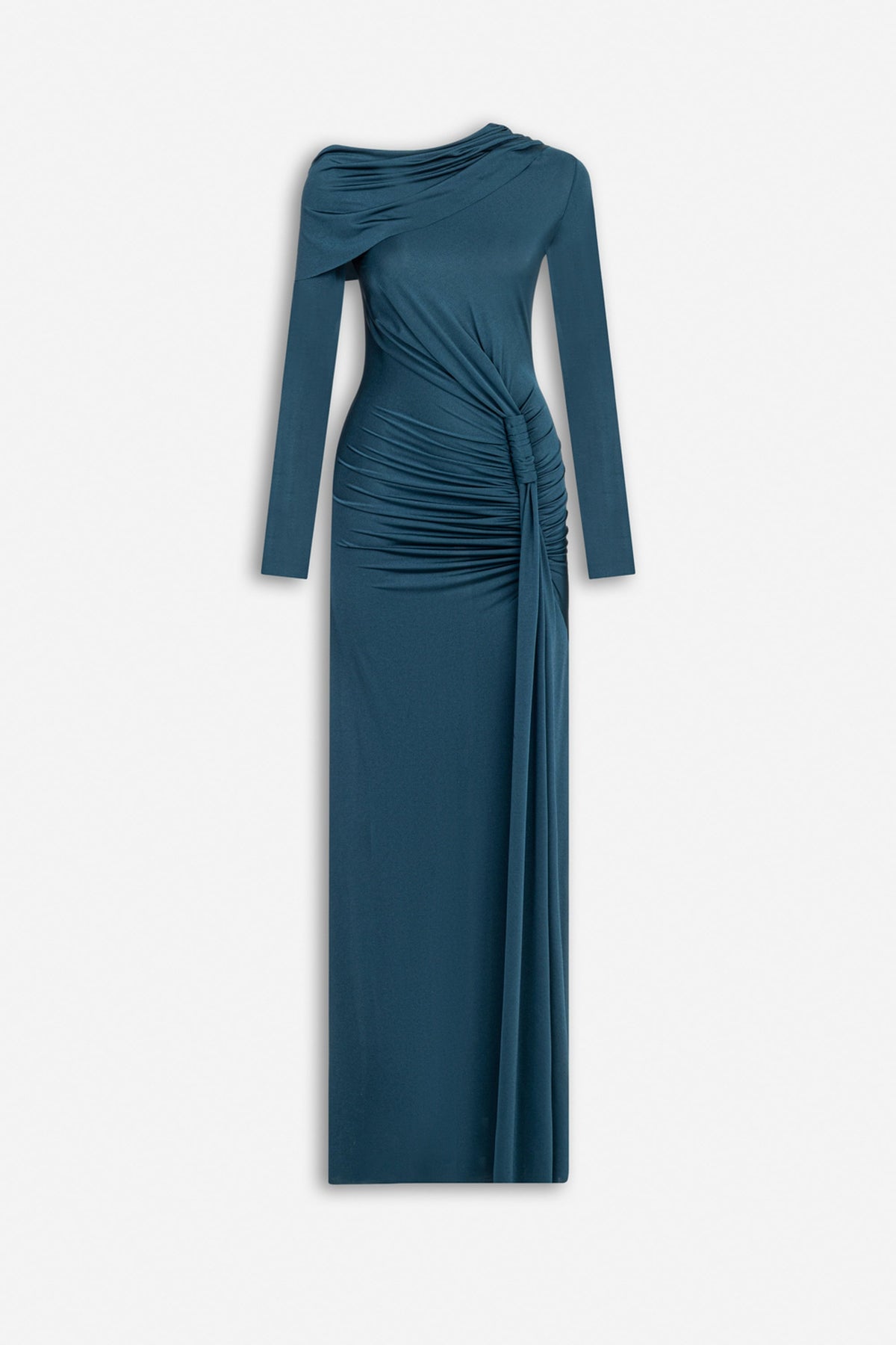 Asymmetric Neck Draped Maxi Dress