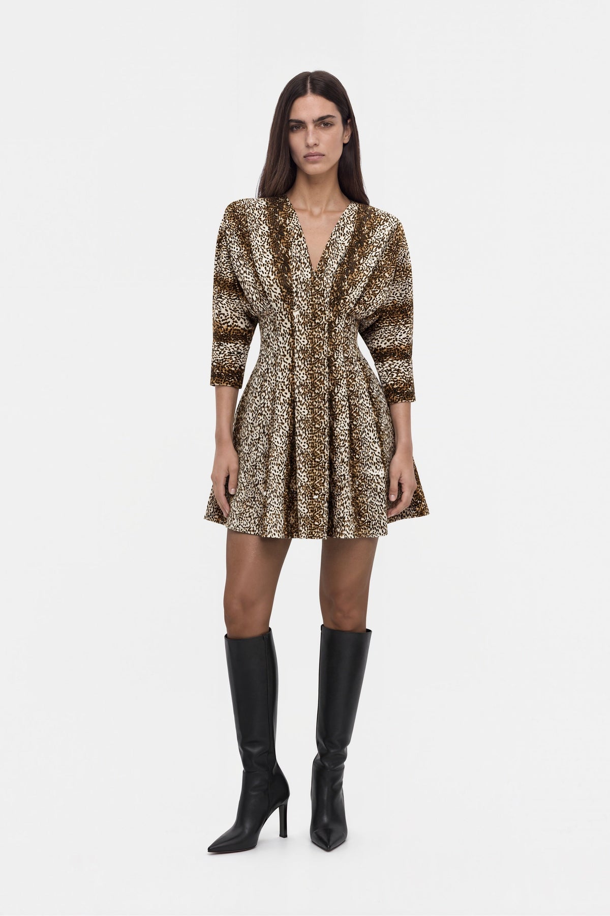 Leopard Print Pleated Mini Dress