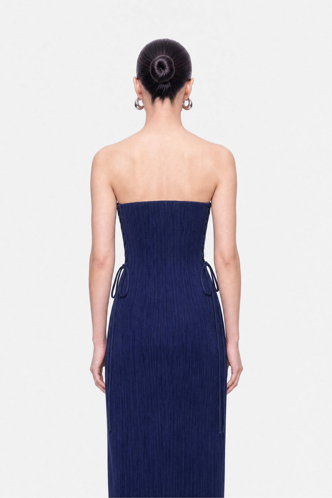 Strapless Lace-Up Midi Dress