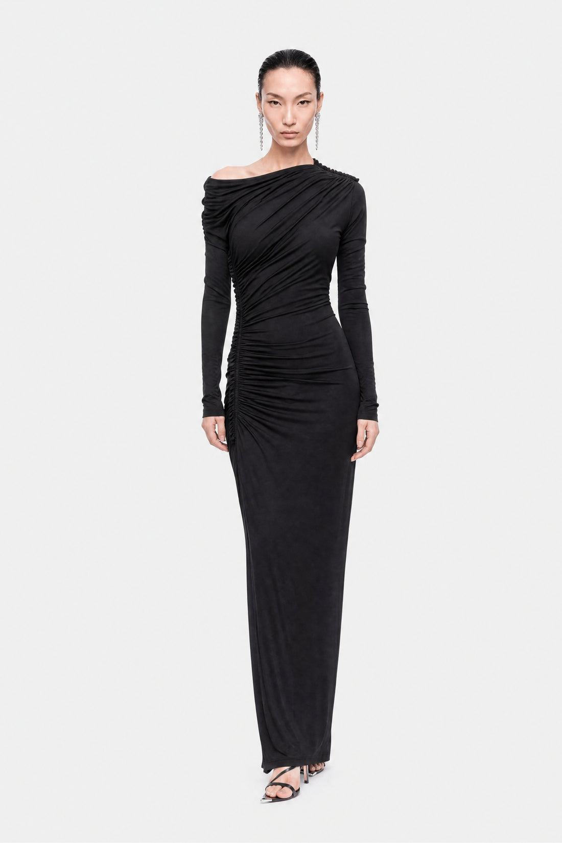 Asymmetric Neck Draped Maxi Dress