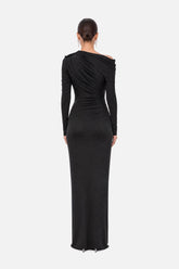 Asymmetric Neck Draped Maxi Dress