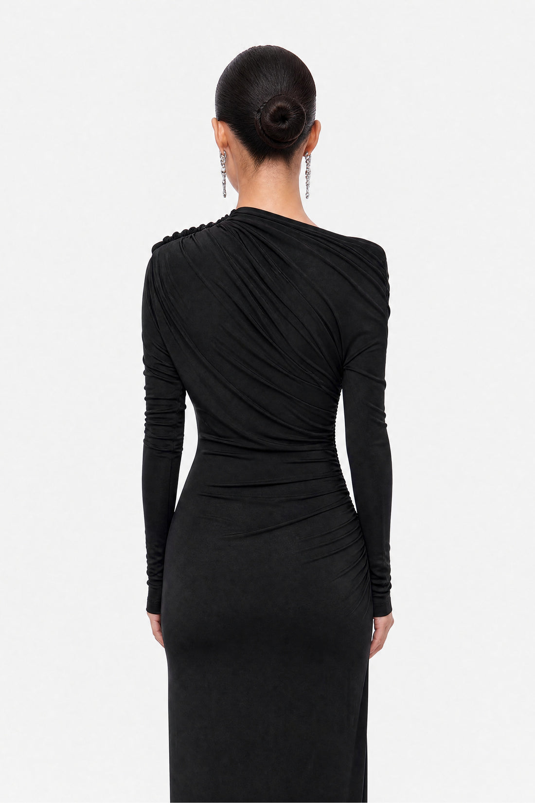 Asymmetric Neck Draped Maxi Dress
