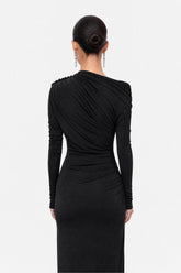 Asymmetric Neck Draped Maxi Dress