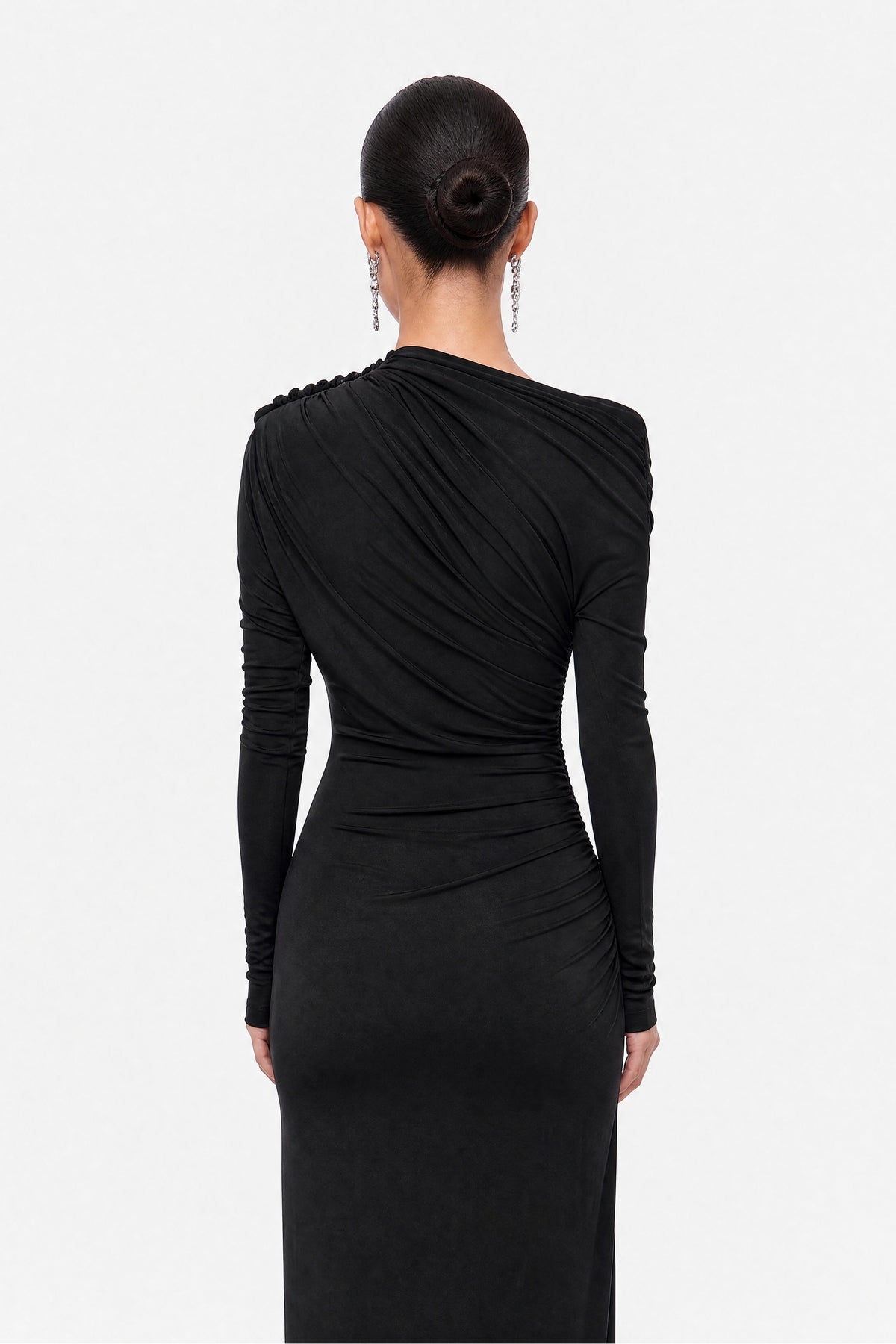 Asymmetric Neck Draped Maxi Dress