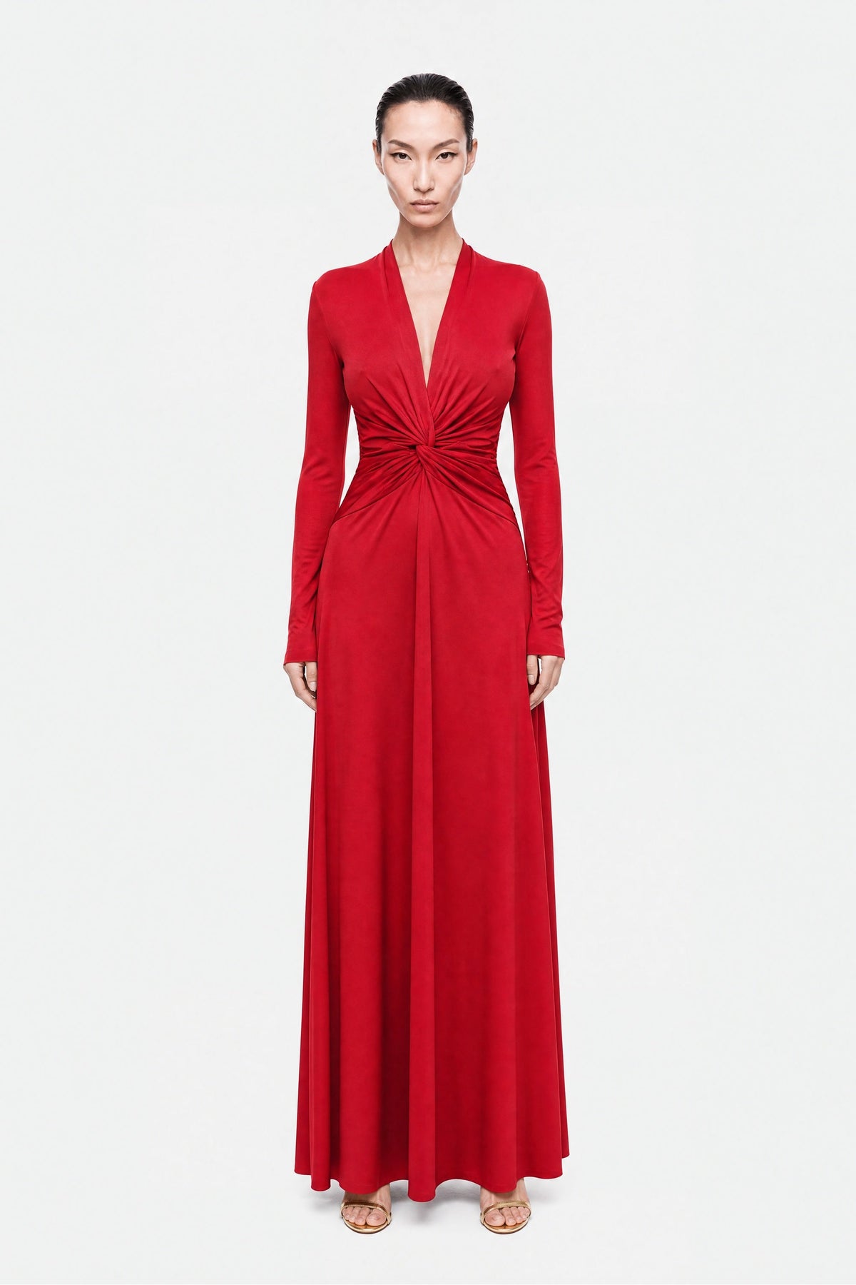 Draped V-Neck Maxi Dress