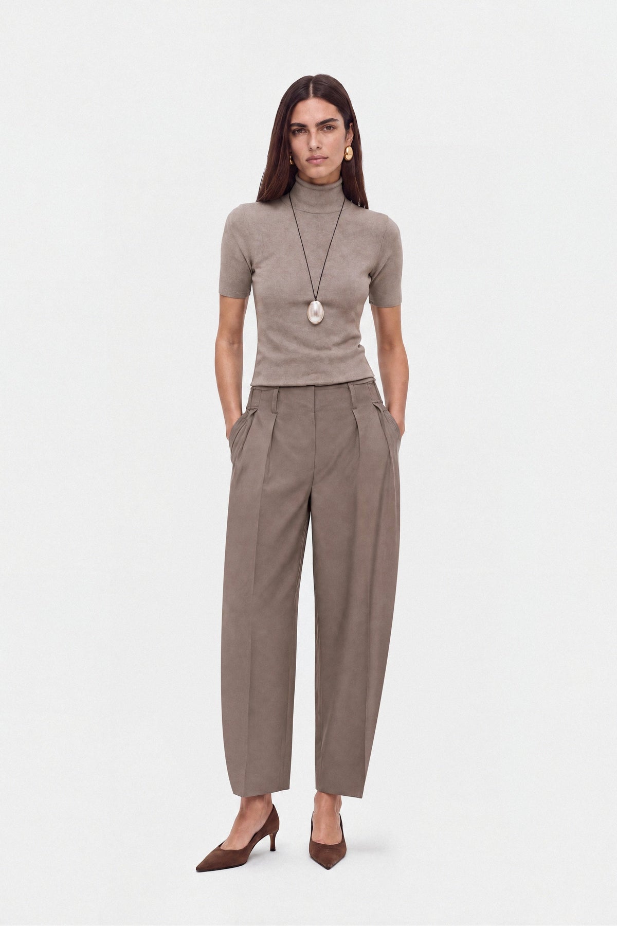 Pleated Barrel Leg Trousers