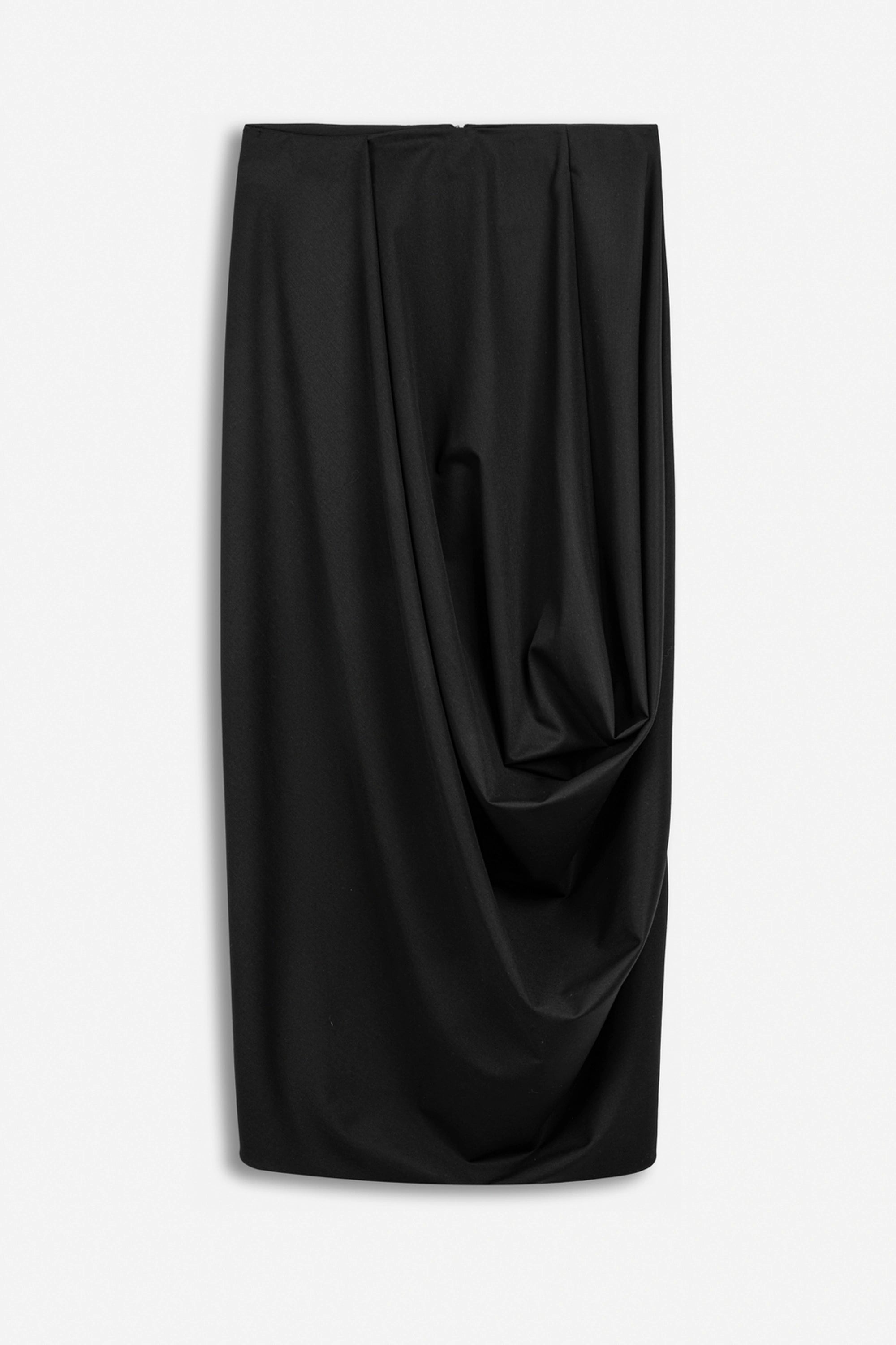Draped Pleat-Detail Midi Skirt