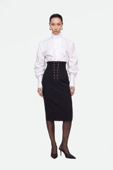Eyelet-Detail High-Waist Midi Skirt