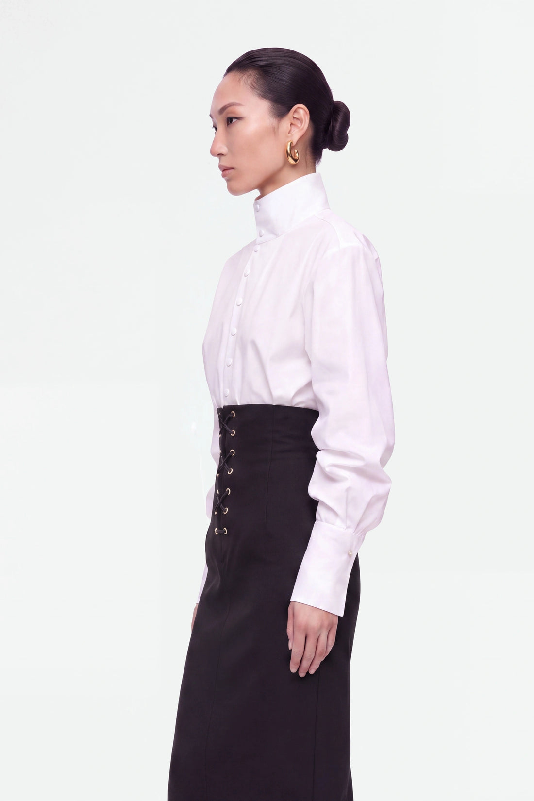 Eyelet-Detail High-Waist Midi Skirt