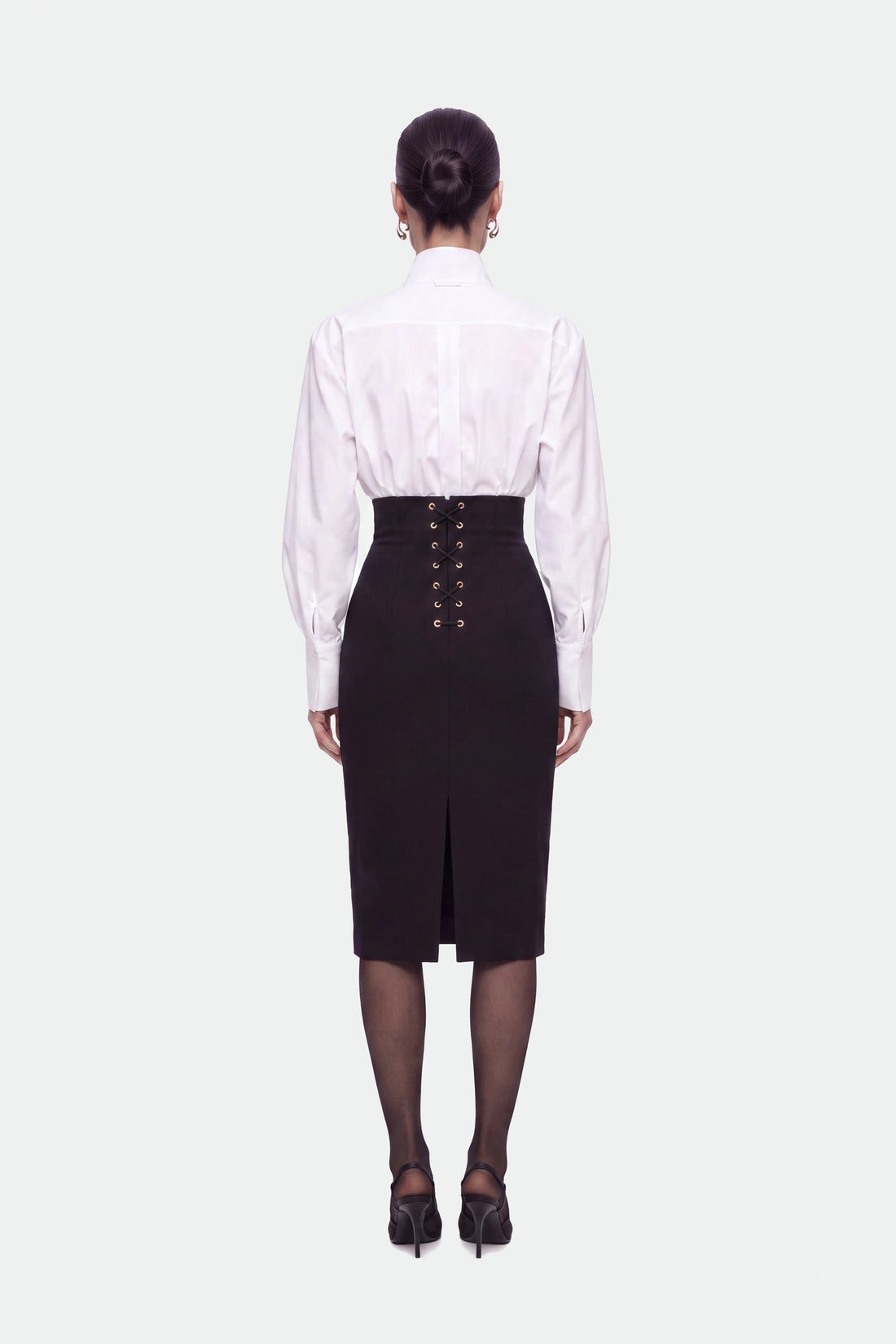 Eyelet-Detail High-Waist Midi Skirt