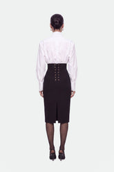 Eyelet-Detail High-Waist Midi Skirt