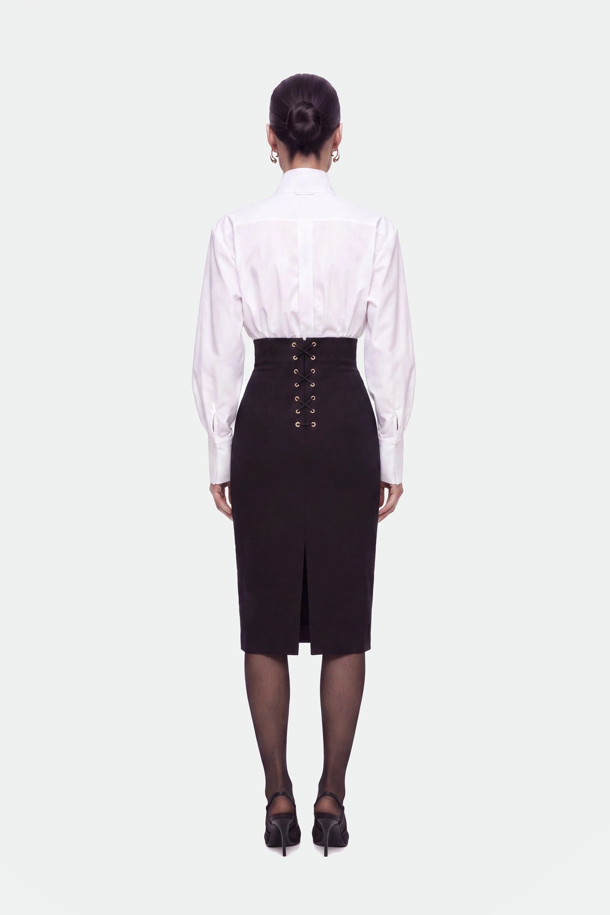Eyelet-Detail High-Waist Midi Skirt