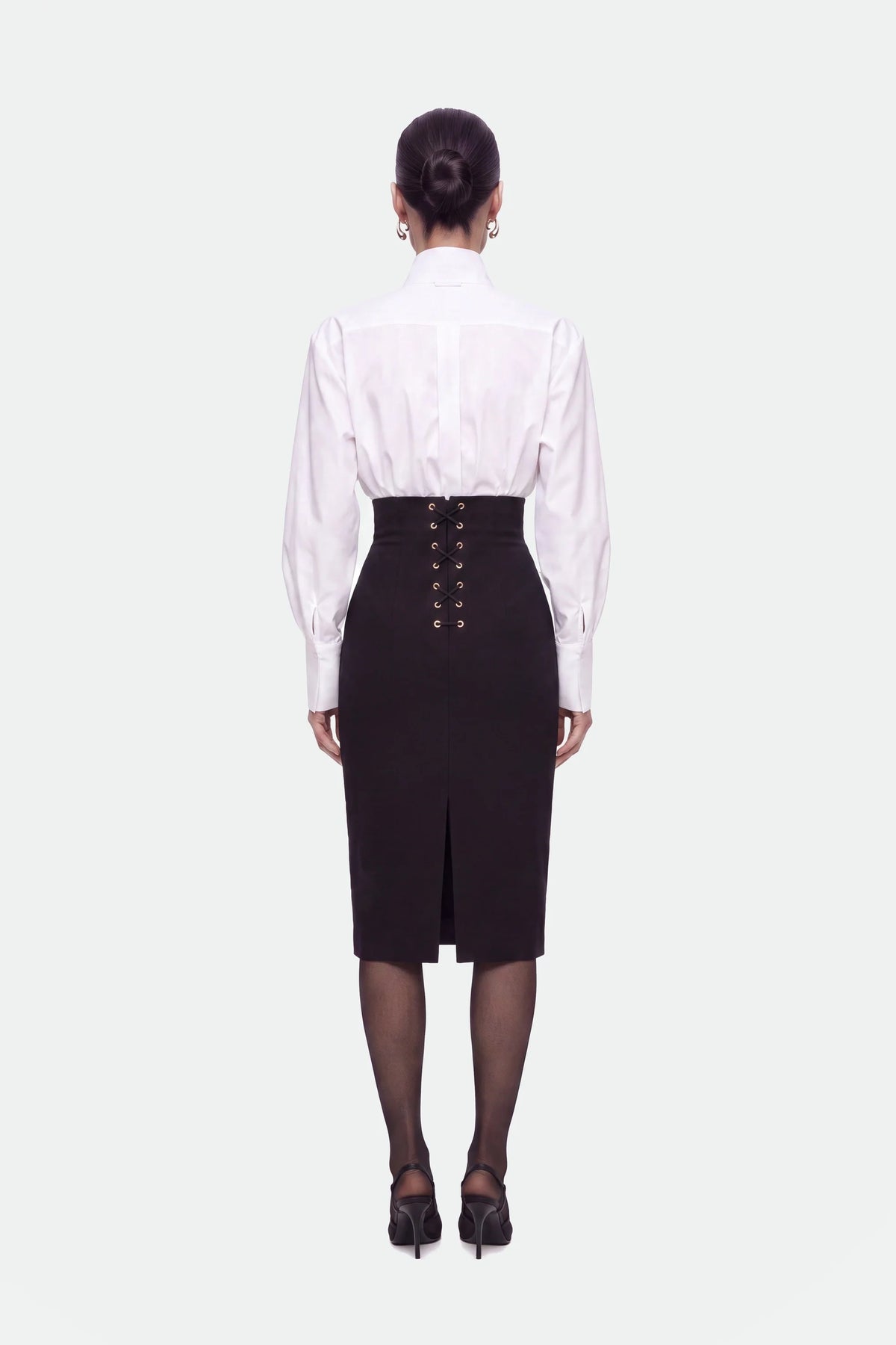 Eyelet-Detail High-Waist Midi Skirt